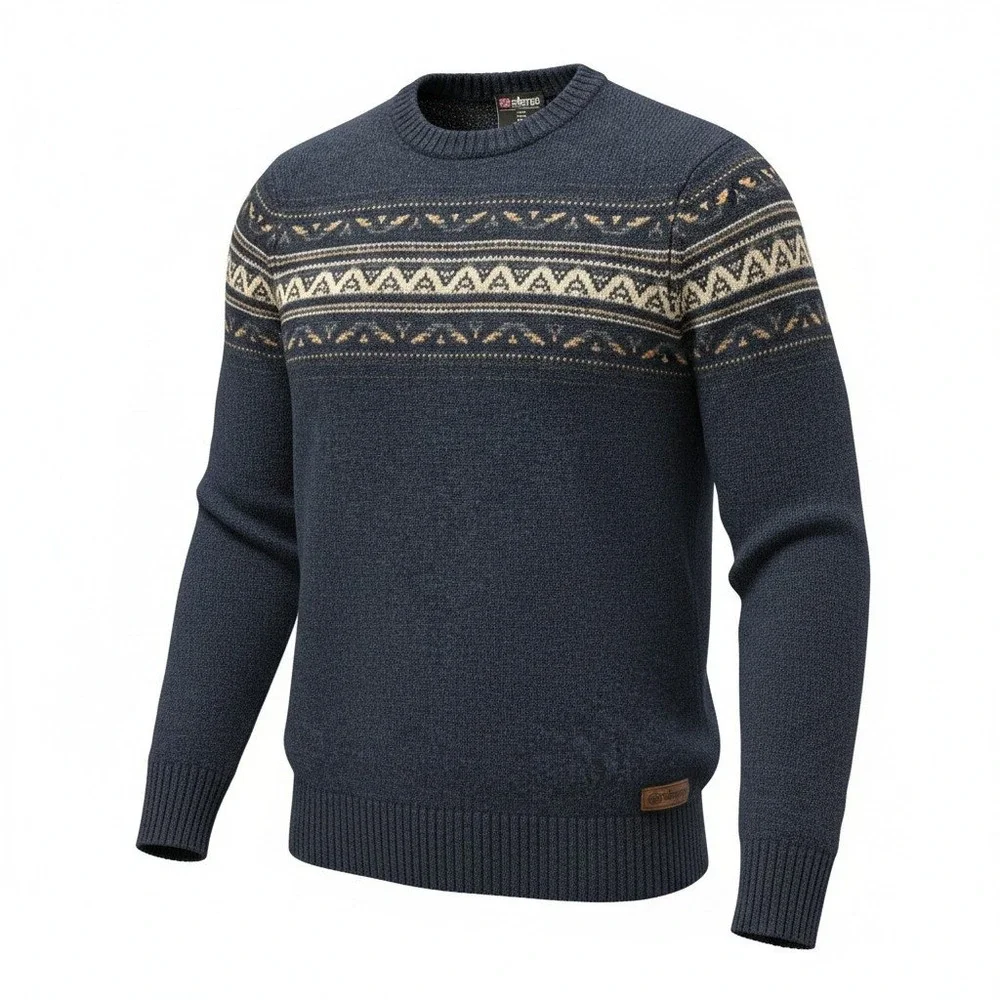 Sweater Sherpa Large Mens Blue‎ Excellent Merino Alpaca Fair Isle Crewneck